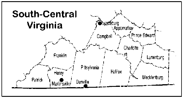 Map of South-Central Virginia.